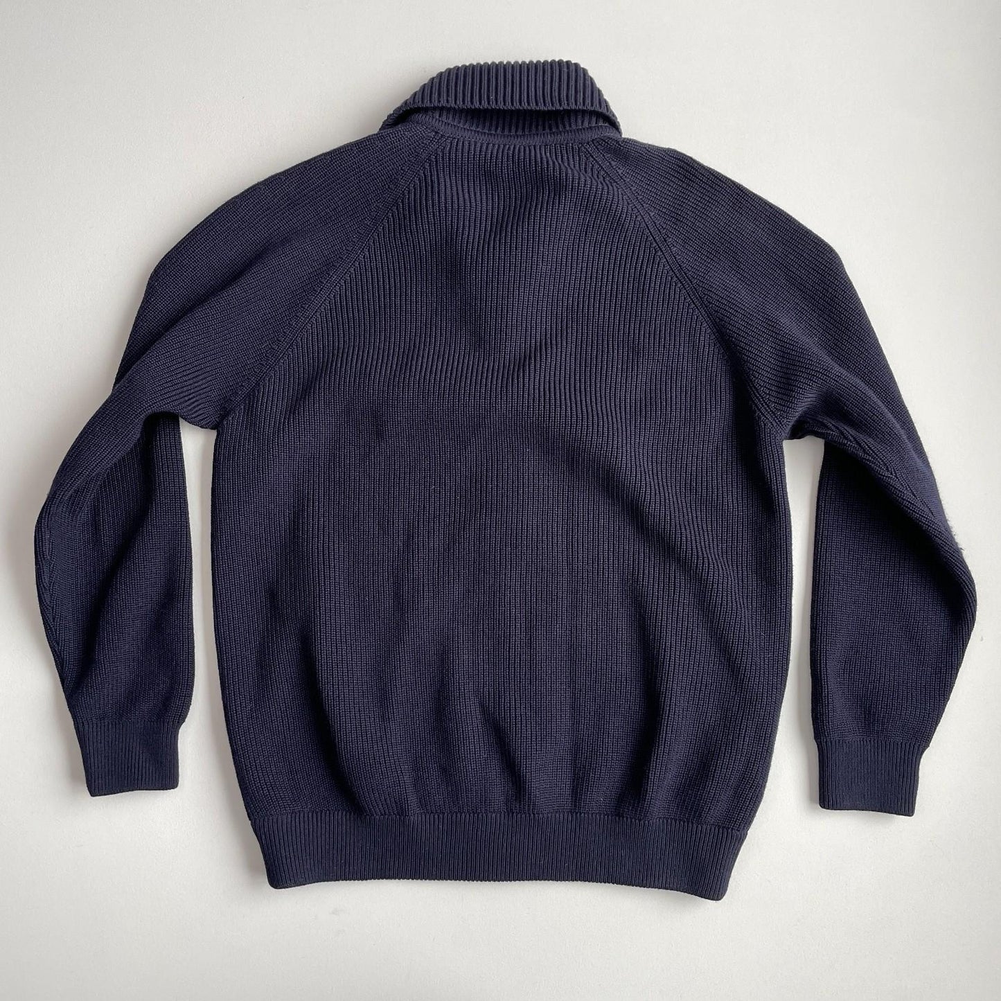 Paul Stuart (M) Navy Blue Wool Heavy Rib-Knit Zip Front Sweater Cardigan