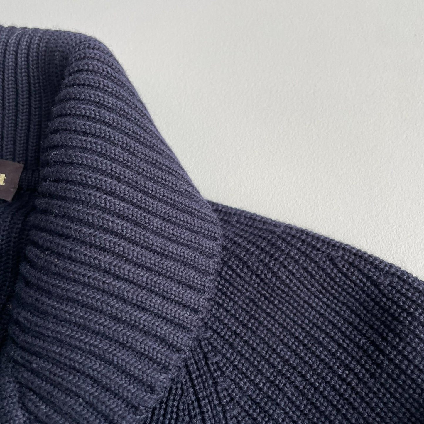 Paul Stuart (M) Navy Blue Wool Heavy Rib-Knit Zip Front Sweater Cardigan