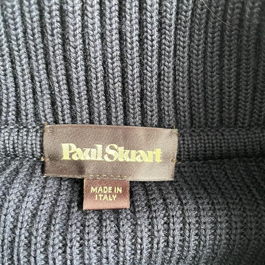 Paul Stuart (M) Navy Blue Wool Heavy Rib-Knit Zip Front Sweater Cardigan