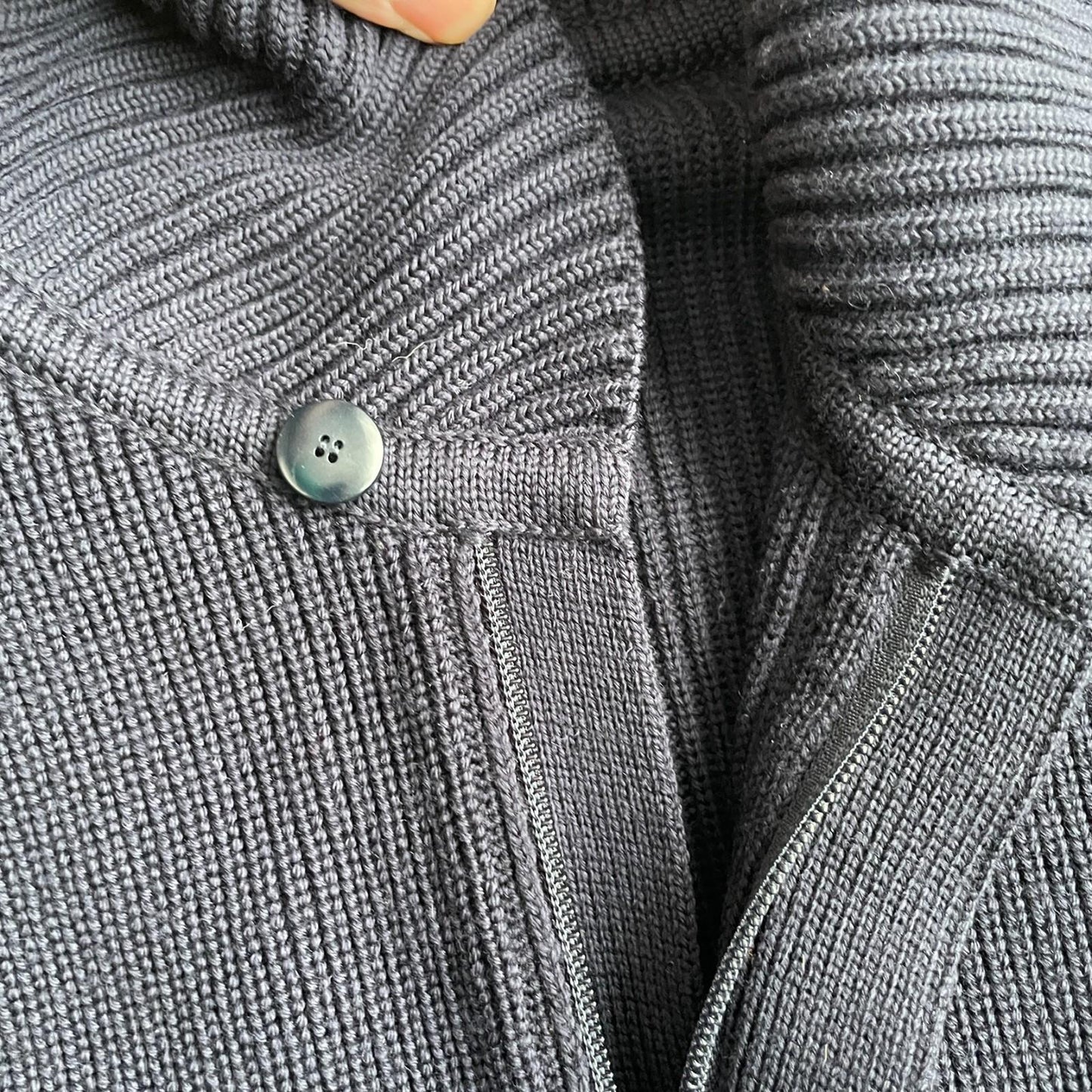 Paul Stuart (M) Navy Blue Wool Heavy Rib-Knit Zip Front Sweater Cardigan