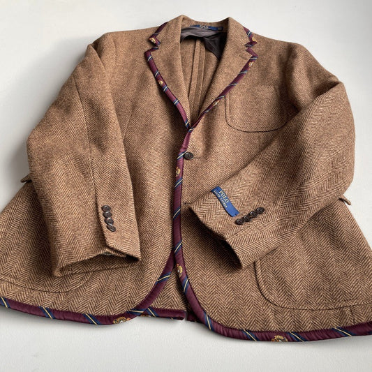 NWOT Polo Ralph Lauren (44R) Wool Tweed Rep Crest Trim Brown Sport Coat Jacket