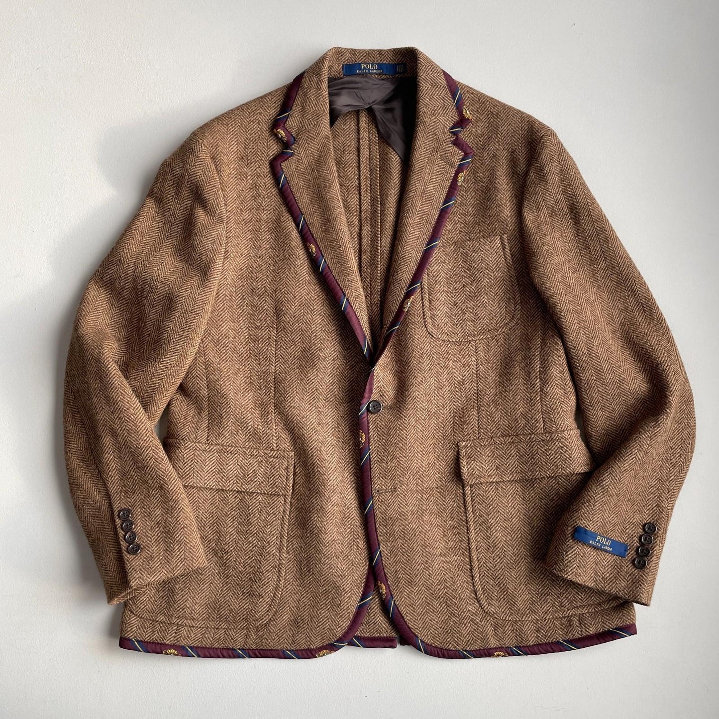 NWOT Polo Ralph Lauren (44R) Wool Tweed Rep Crest Trim Brown Sport Coat Jacket