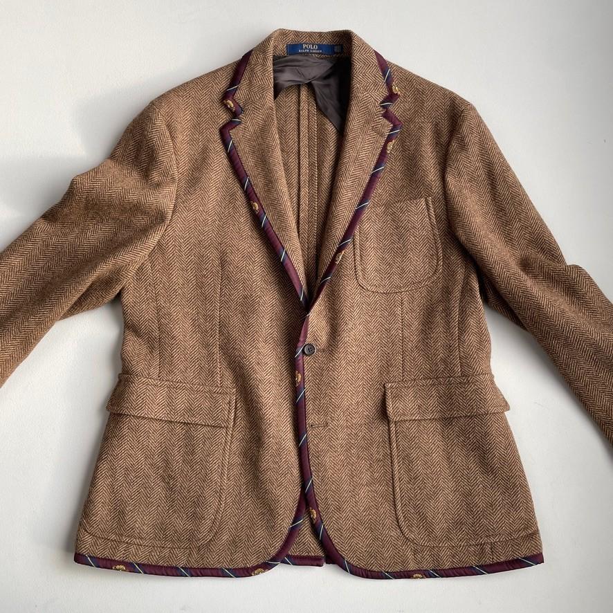 NWOT Polo Ralph Lauren (44R) Wool Tweed Rep Crest Trim Brown Sport Coat Jacket