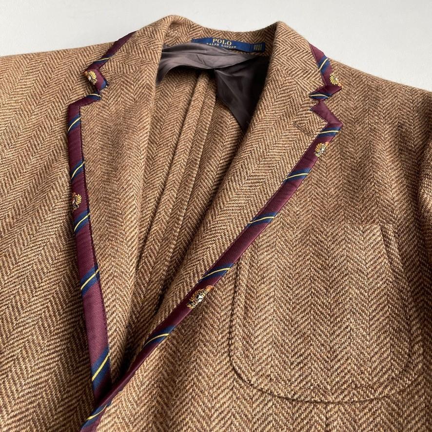 NWOT Polo Ralph Lauren (44R) Wool Tweed Rep Crest Trim Brown Sport Coat Jacket