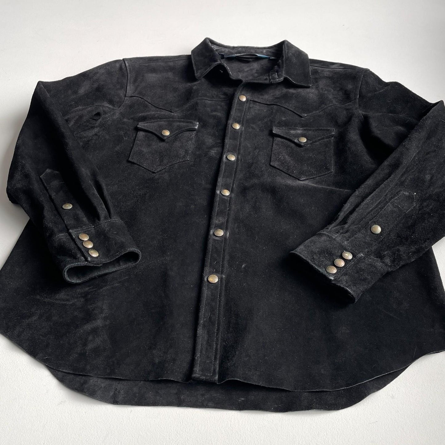 Polo Ralph Lauren (XL) Black Western Suede Roughout Leather Snap Over Shirt