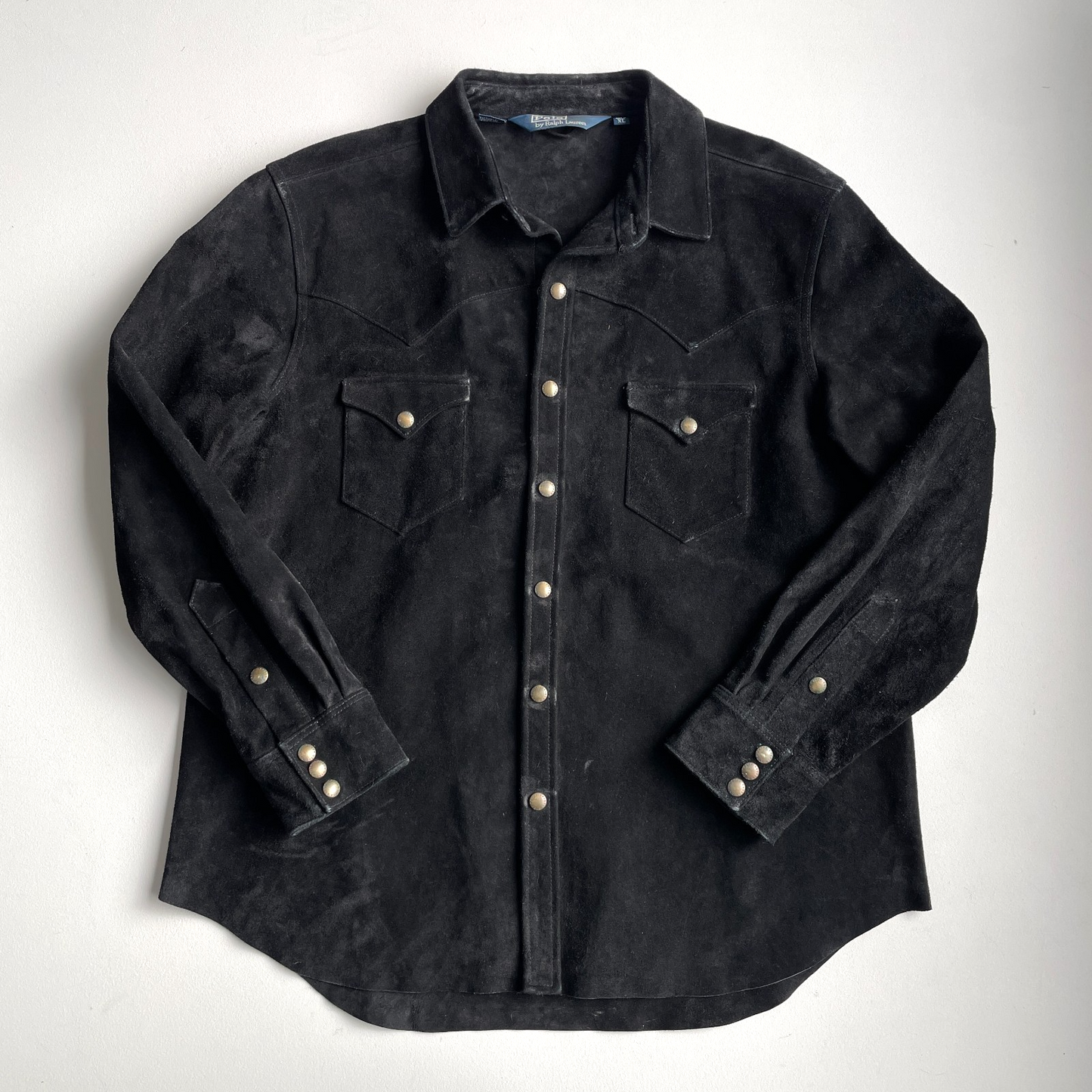 Polo Ralph Lauren (XL) Black Western Suede Roughout Leather Snap Over Shirt