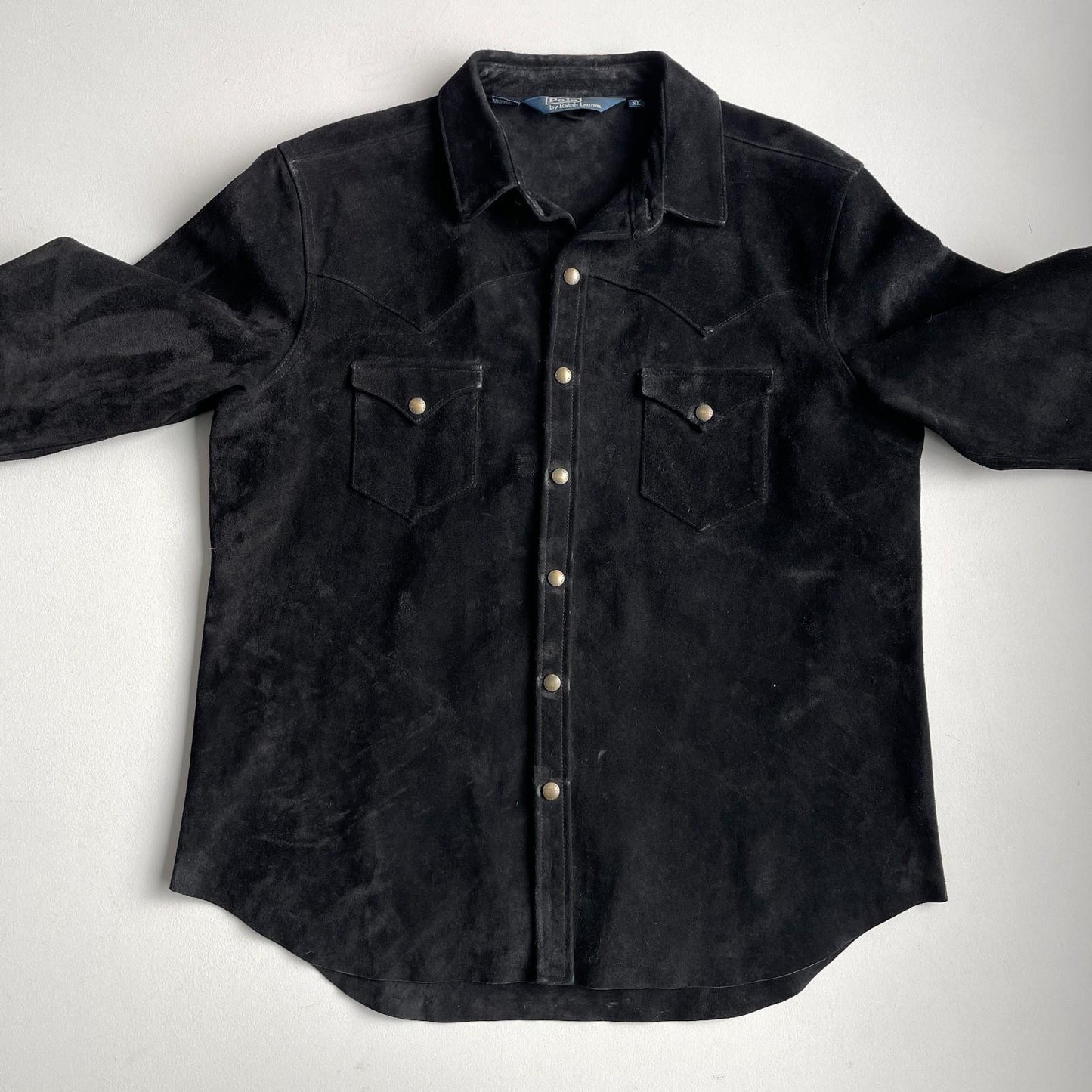Polo Ralph Lauren (XL) Black Western Suede Roughout Leather Snap Over Shirt