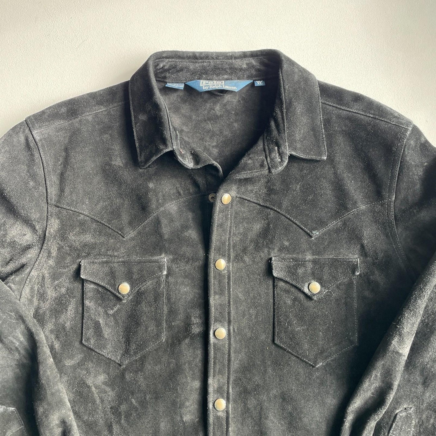 Polo Ralph Lauren (XL) Black Western Suede Roughout Leather Snap Over Shirt