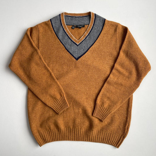 Phineas Cole by Paul Stuart (XL) Burnt Orange 100% Wool Cricket V-Neck Sweater