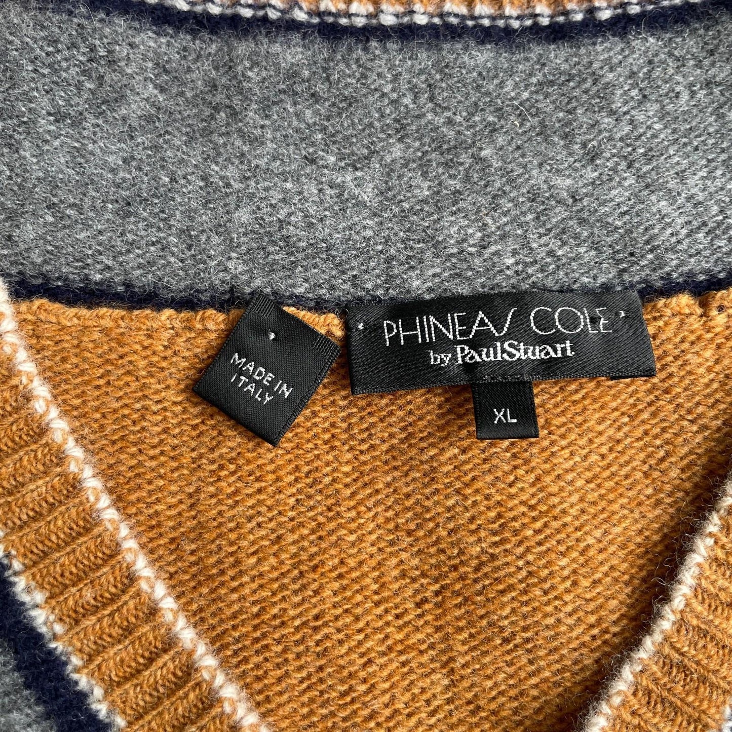 Phineas Cole by Paul Stuart (XL) Burnt Orange 100% Wool Cricket V-Neck Sweater