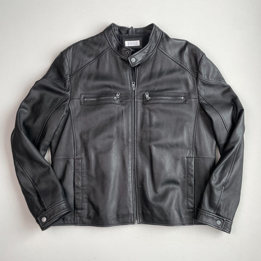 Barneys New York (XL) Black Leather Cafe Racer Motorcycle Jacket