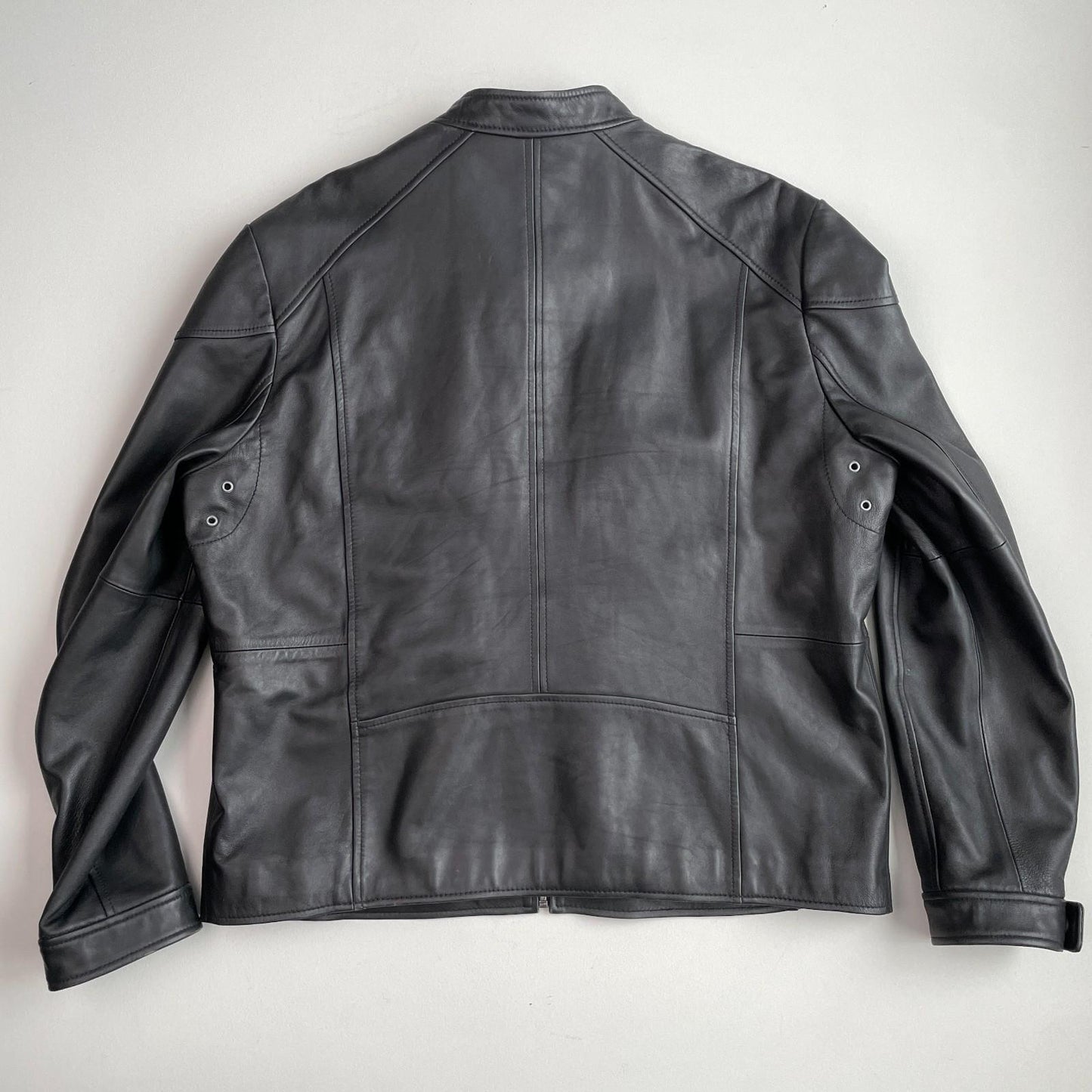Barneys New York (XL) Black Leather Cafe Racer Motorcycle Jacket