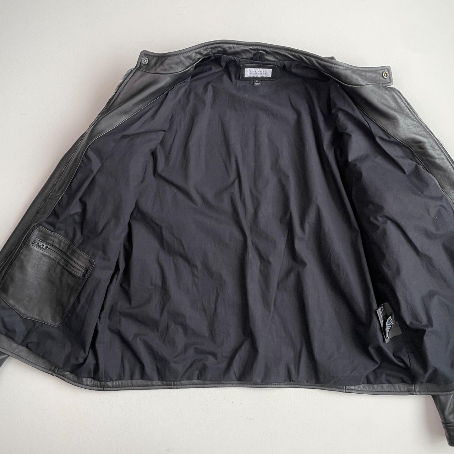 Barneys New York (XL) Black Leather Cafe Racer Motorcycle Jacket