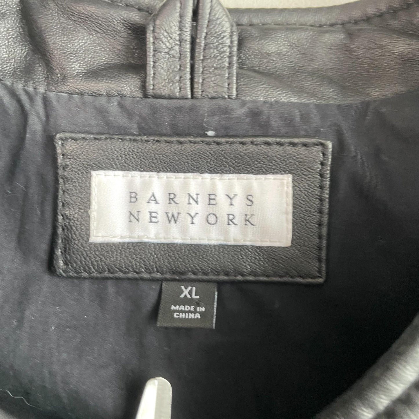 Barneys New York (XL) Black Leather Cafe Racer Motorcycle Jacket
