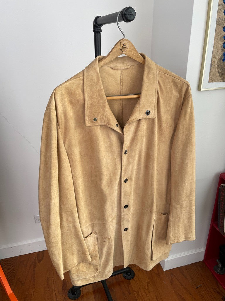 Armani Collezioni (44) Goat Suede Leather Metal Snap Button Chore Shirt Jacket