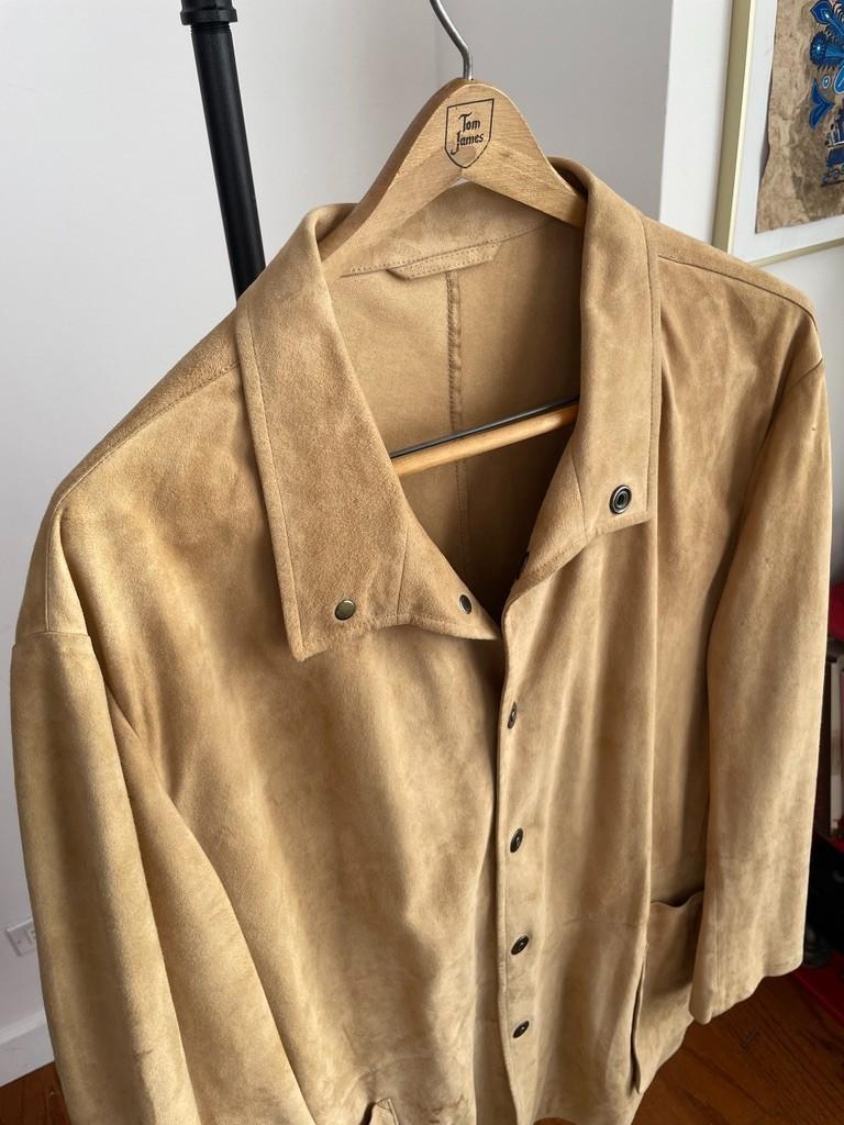 Armani Collezioni (44) Goat Suede Leather Metal Snap Button Chore Shirt Jacket