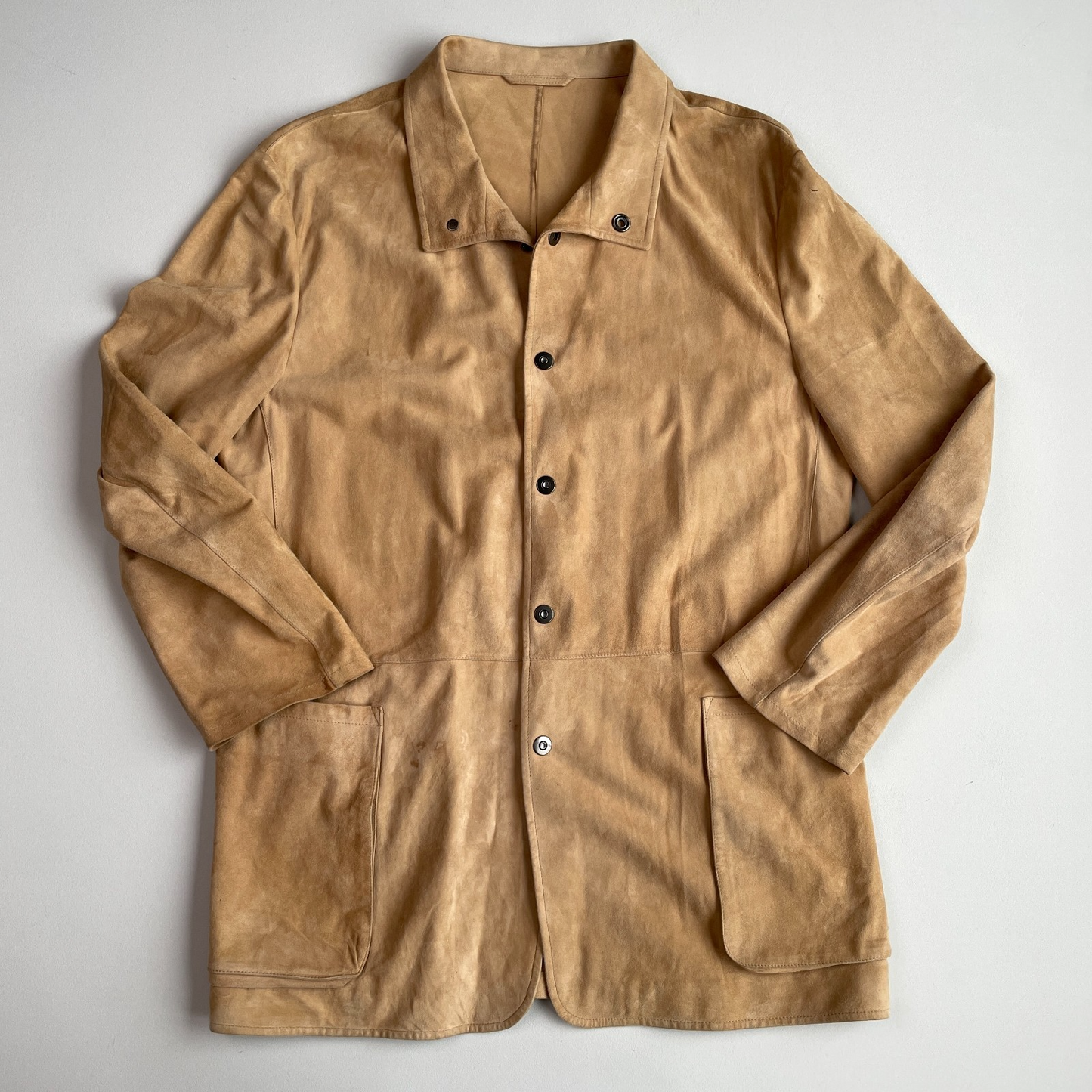 Armani Collezioni (44) Goat Suede Leather Metal Snap Button Chore Shirt Jacket