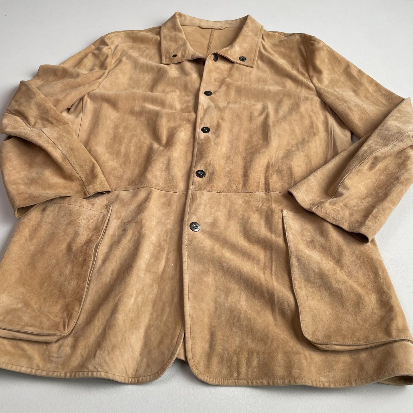 Armani Collezioni (44) Goat Suede Leather Metal Snap Button Chore Shirt Jacket