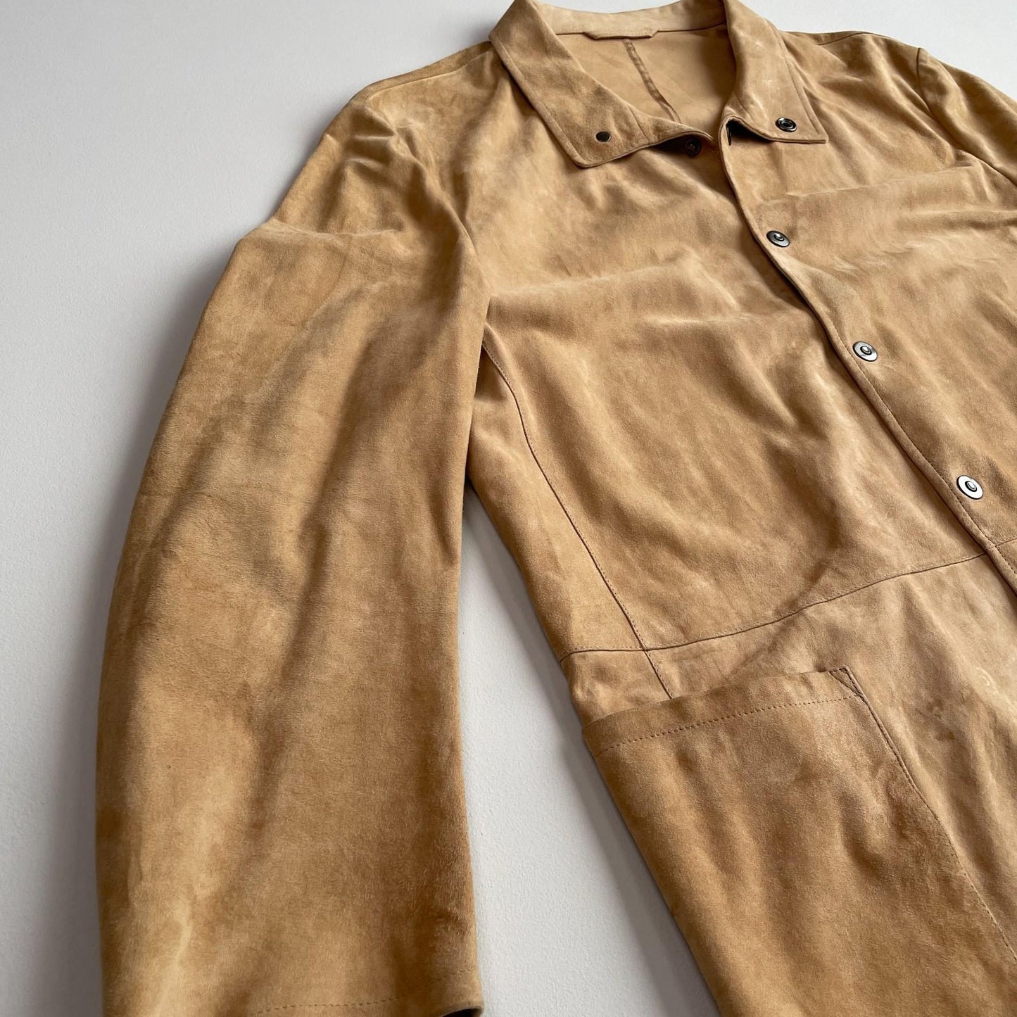 Armani Collezioni (44) Goat Suede Leather Metal Snap Button Chore Shirt Jacket