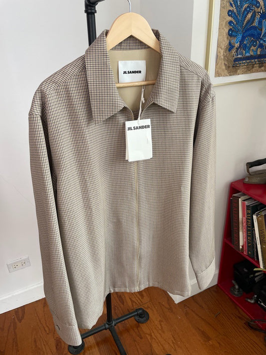 NWT Jil Sander (54 /2XL) 100% Wool Jacquard Grid Harrington-Style Jacket