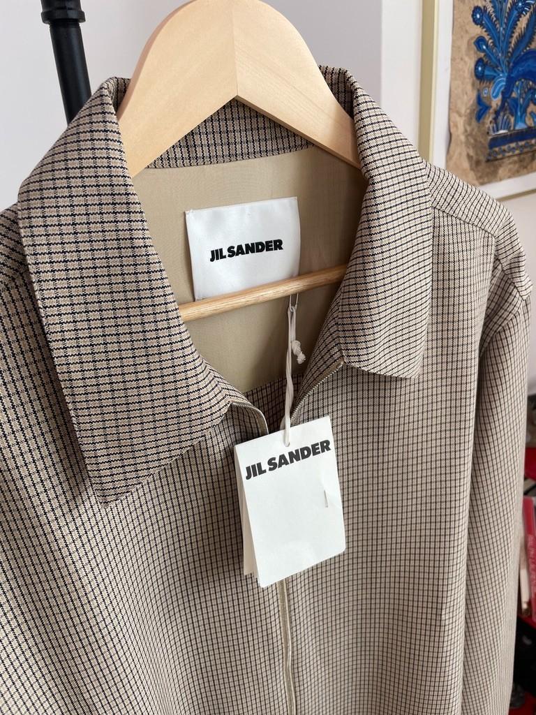 NWT Jil Sander (54 /2XL) 100% Wool Jacquard Grid Harrington-Style Jacket