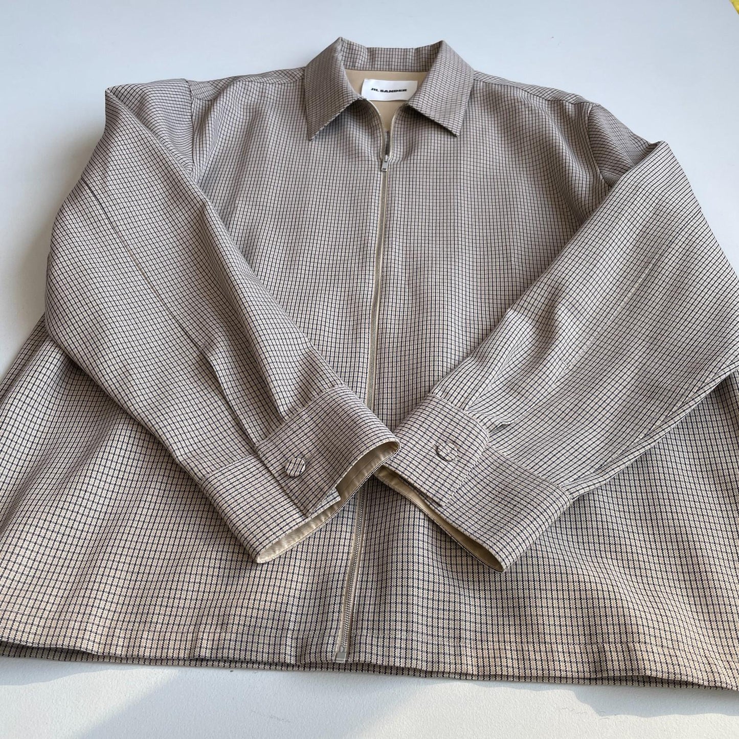 NWT Jil Sander (54 /2XL) 100% Wool Jacquard Grid Harrington-Style Jacket