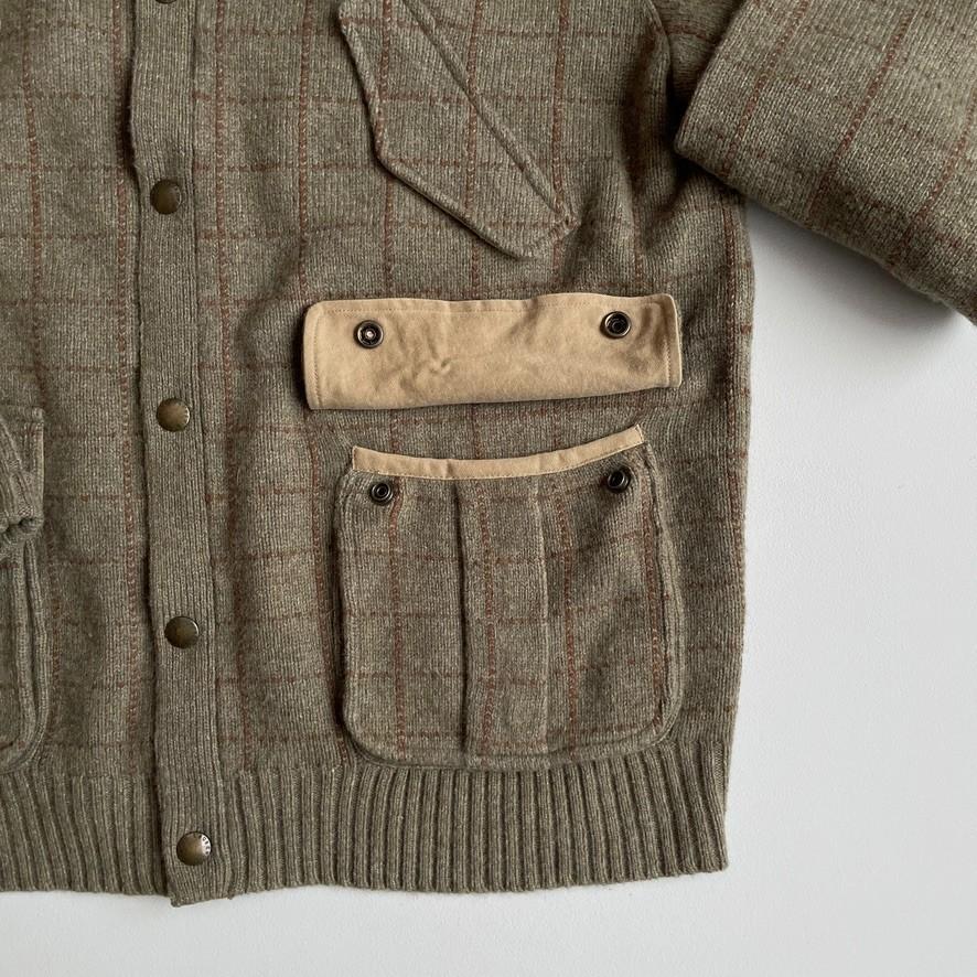 Polo Ralph Lauren (XL) 100% Wool Sage Green Check Twill Trim Cardigan Sweater