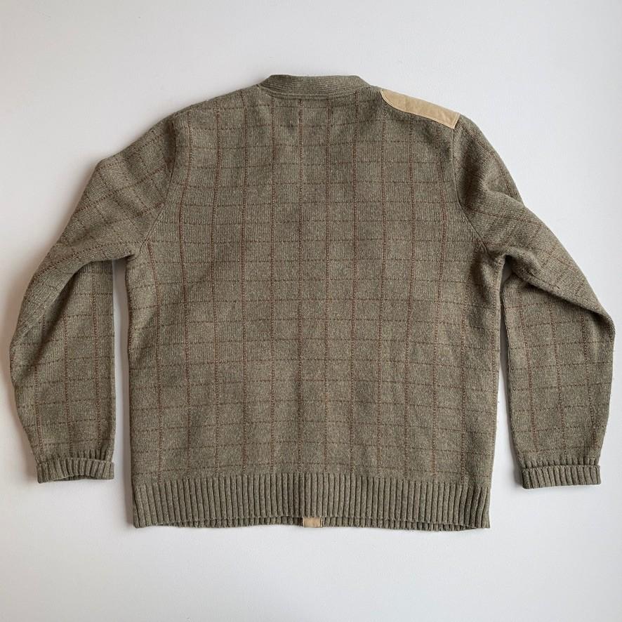 Polo Ralph Lauren (XL) 100% Wool Sage Green Check Twill Trim Cardigan Sweater