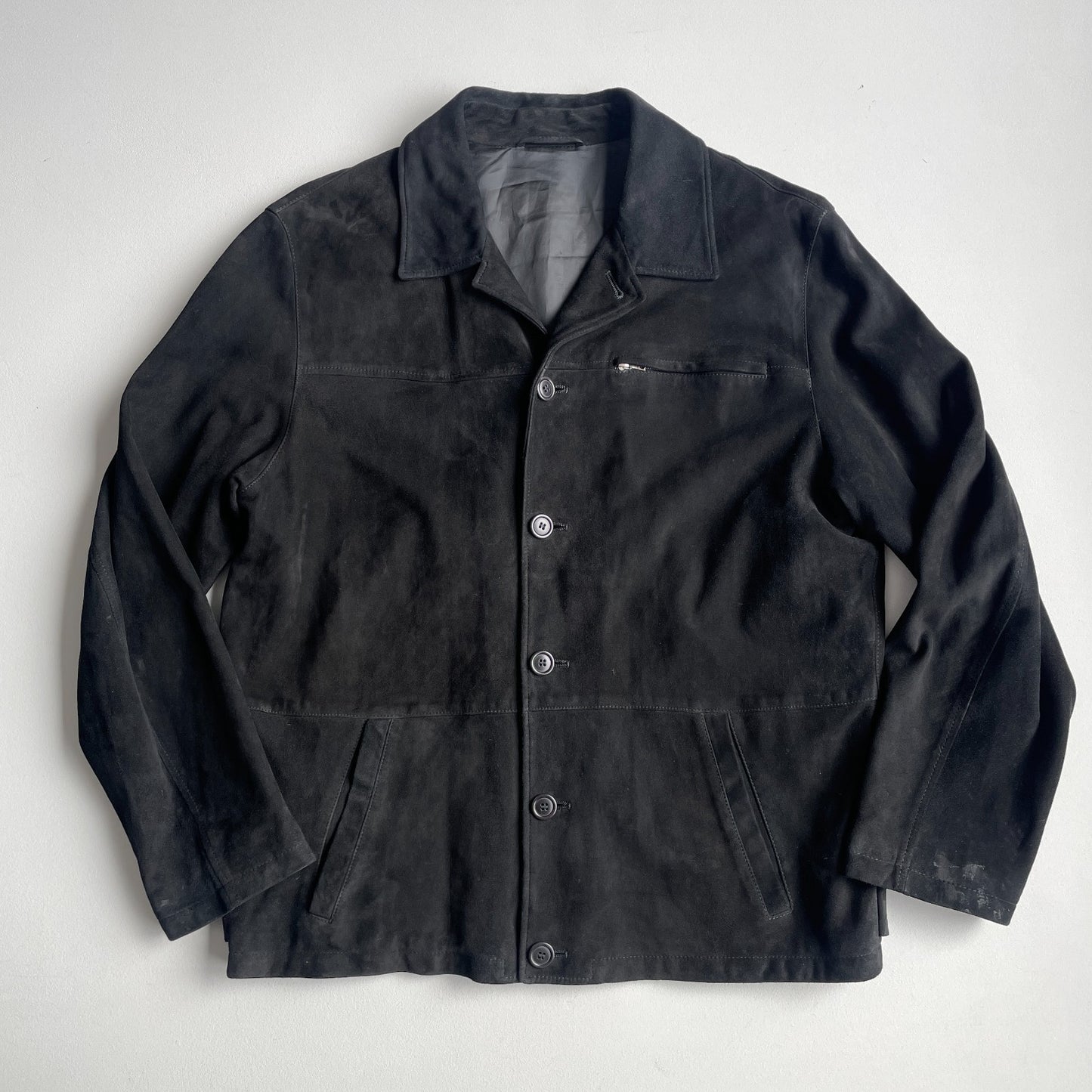 Ermenegildo Zenga (52/L) Black Suede Leather Button Front Jacket