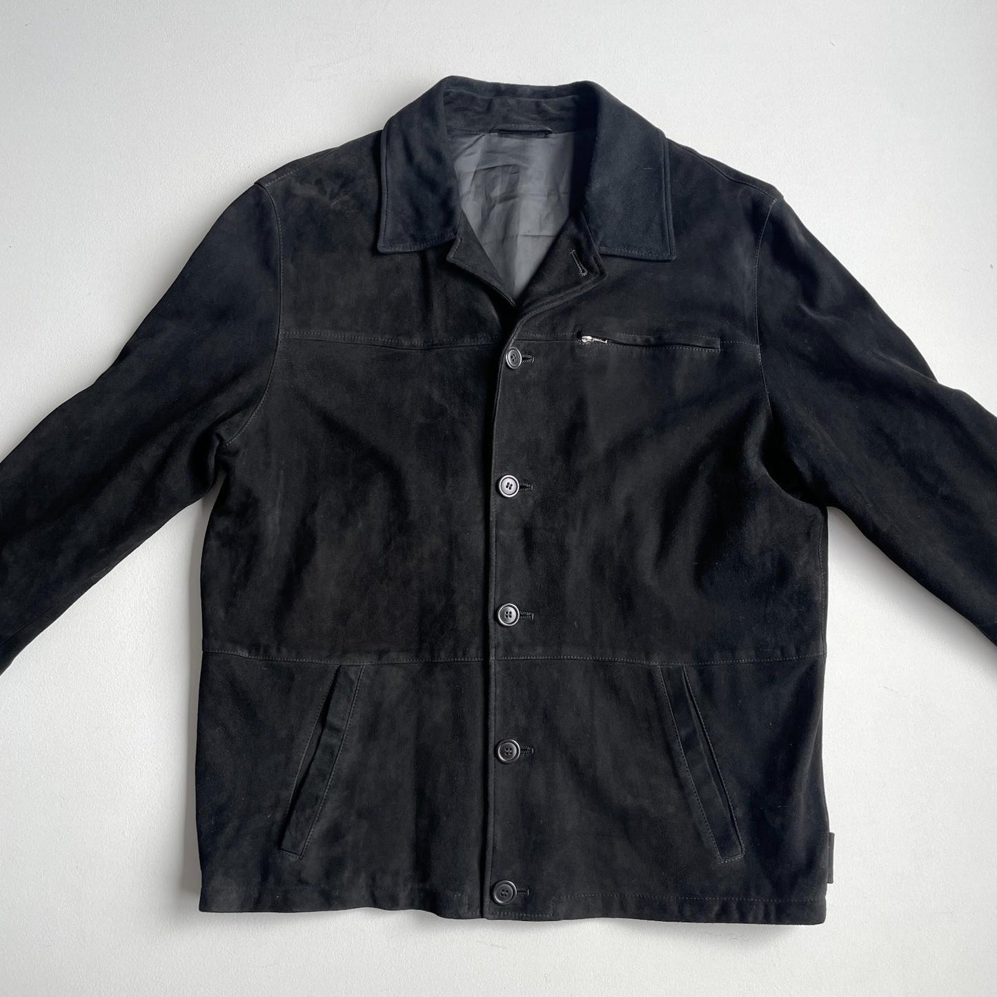 Ermenegildo Zenga (52/L) Black Suede Leather Button Front Jacket