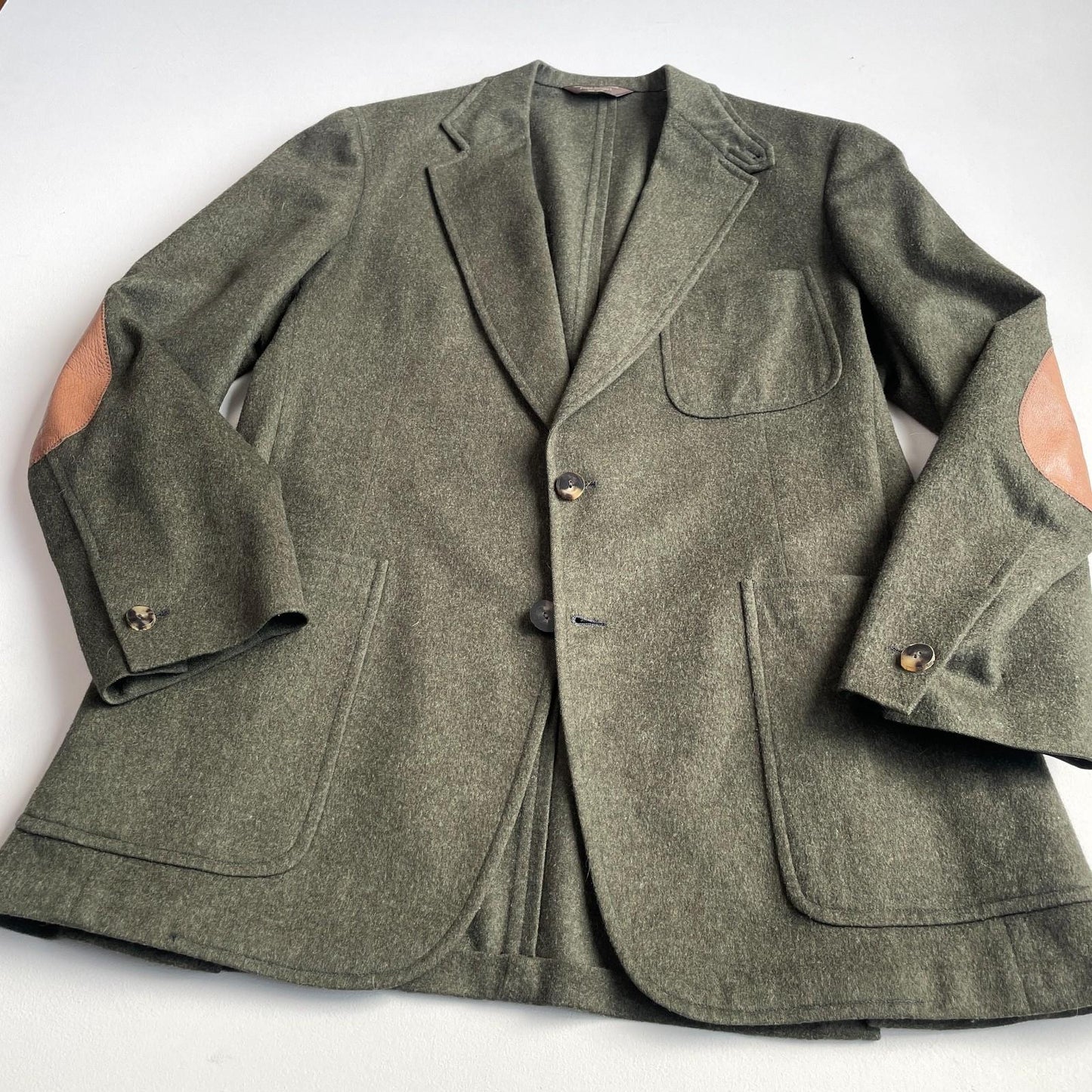 VNTG Paul Stuart (44L) Moss Green Flannel Wool Patch Pocket Country Sports Coat