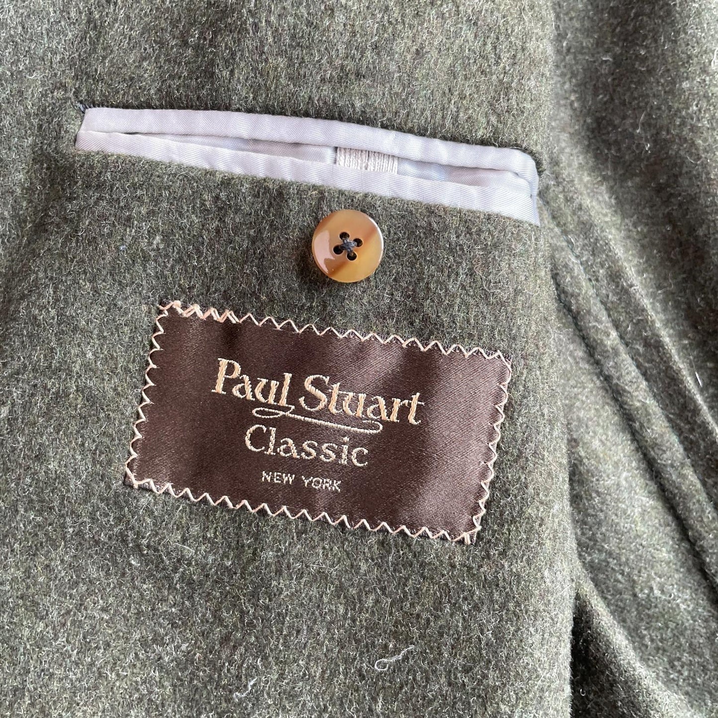 VNTG Paul Stuart (44L) Moss Green Flannel Wool Patch Pocket Country Sports Coat