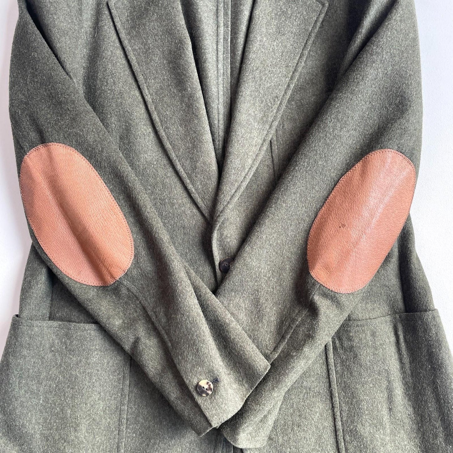 VNTG Paul Stuart (44L) Moss Green Flannel Wool Patch Pocket Country Sports Coat