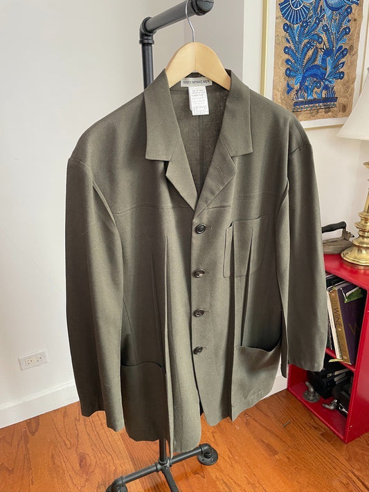 VNTG Issey Miyake (M /L) 100% Wool Military Green Pleated Chore Coat