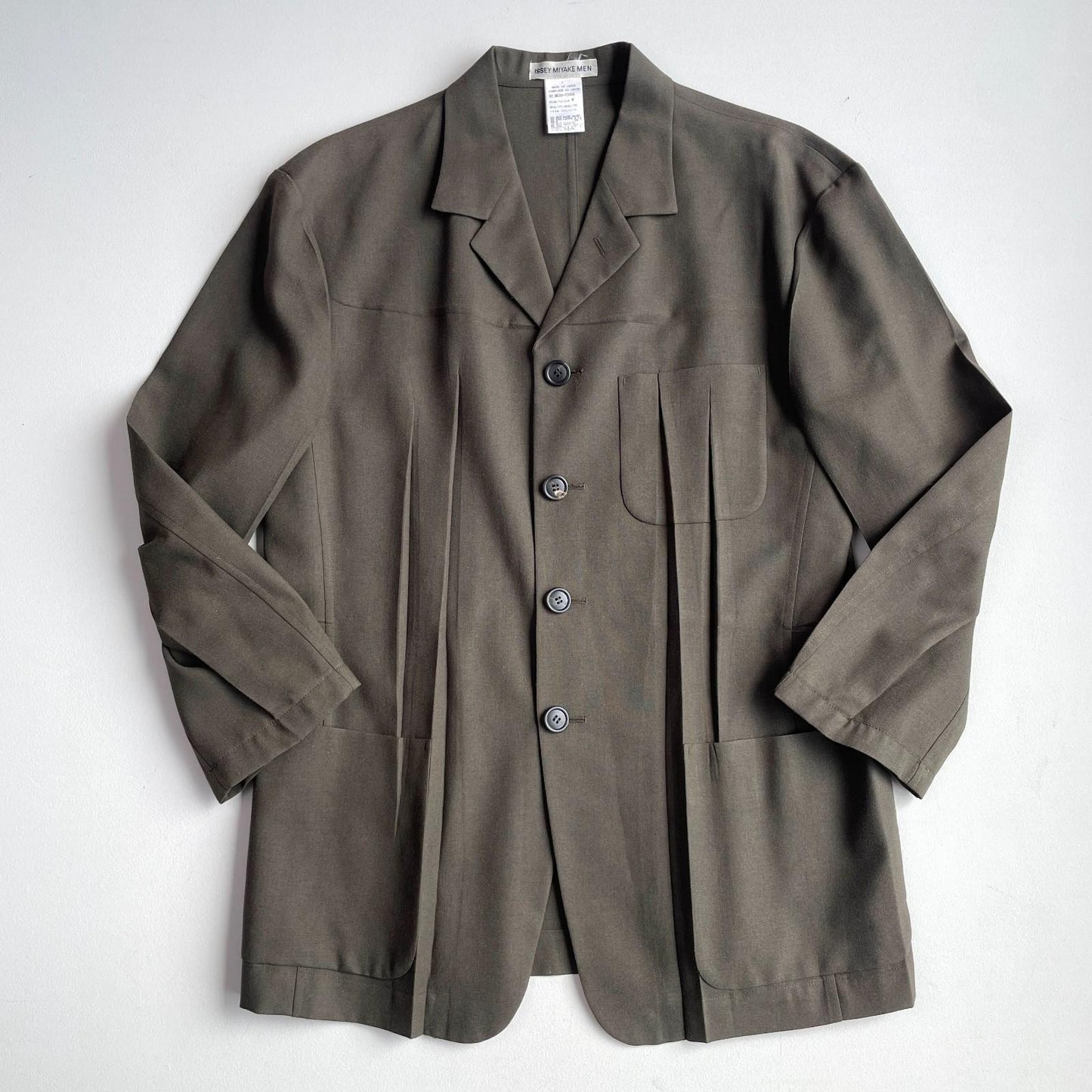 VNTG Issey Miyake (M /L) 100% Wool Military Green Pleated Chore Coat