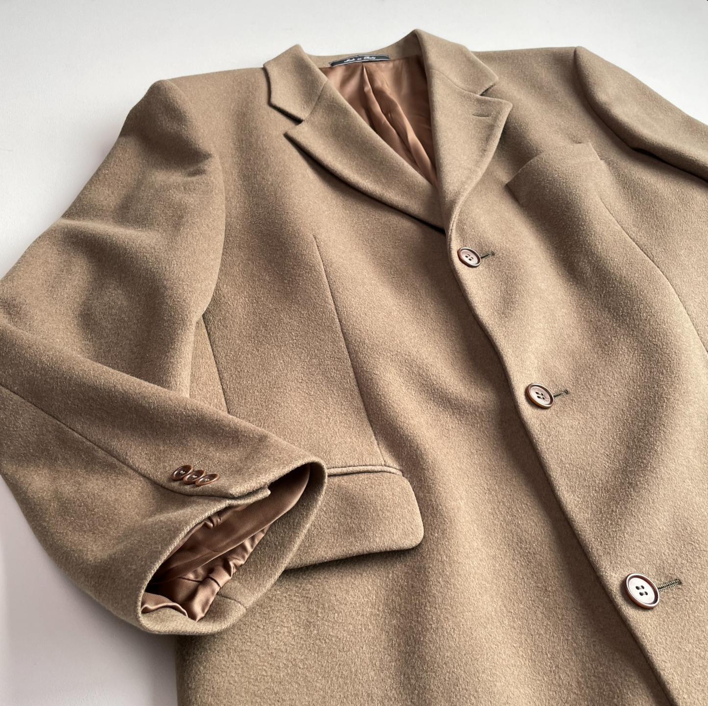 Saks Fifth Avenue (44) Wool Cashmere Made In Italy Camel Color Top Over Coat