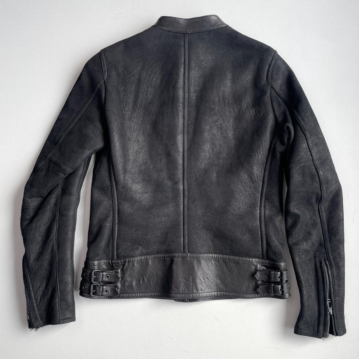 Belstaff (size 48 / M) Nubuck Leather Shearling Cafe Racer Black Jacket