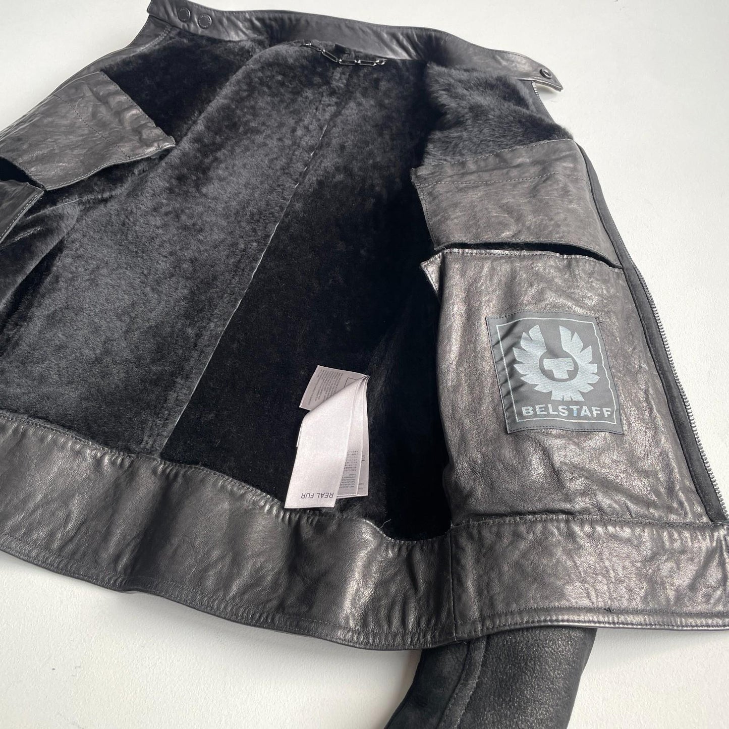 Belstaff (size 48 / M) Nubuck Leather Shearling Cafe Racer Black Jacket