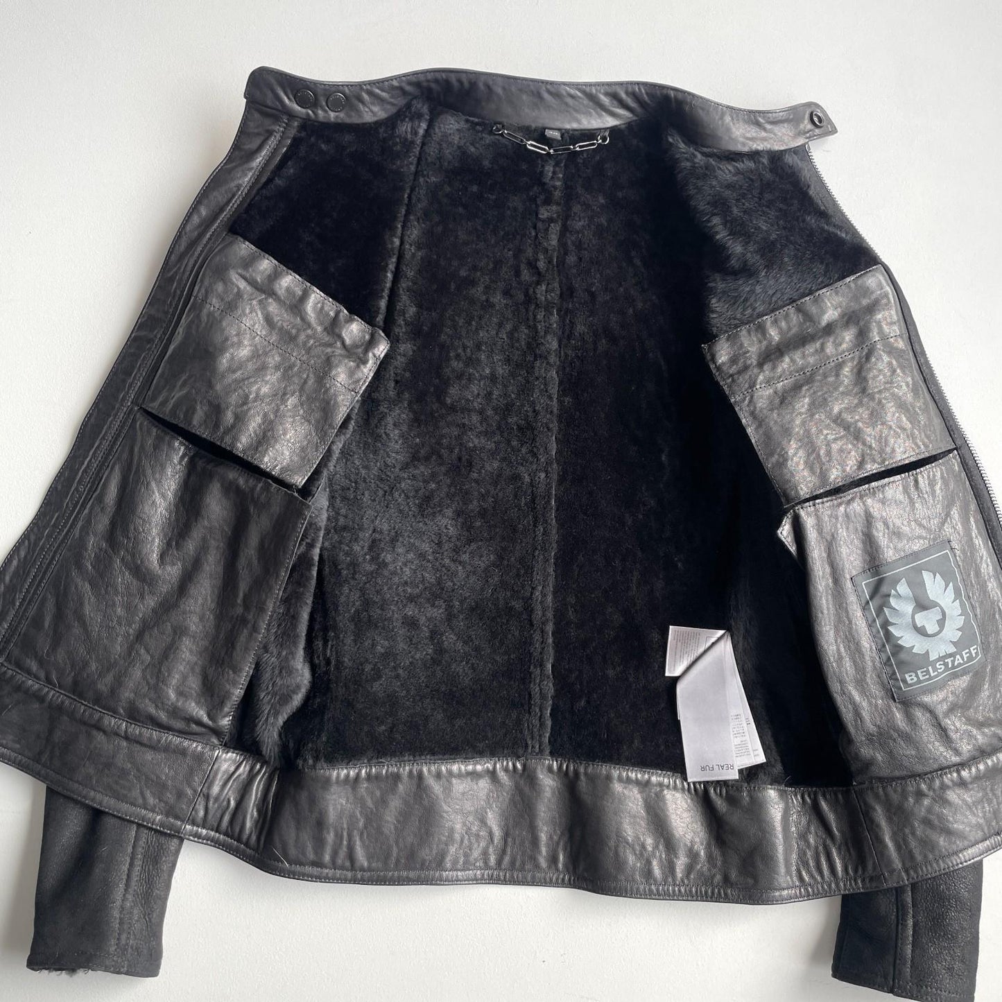 Belstaff (size 48 / M) Nubuck Leather Shearling Cafe Racer Black Jacket