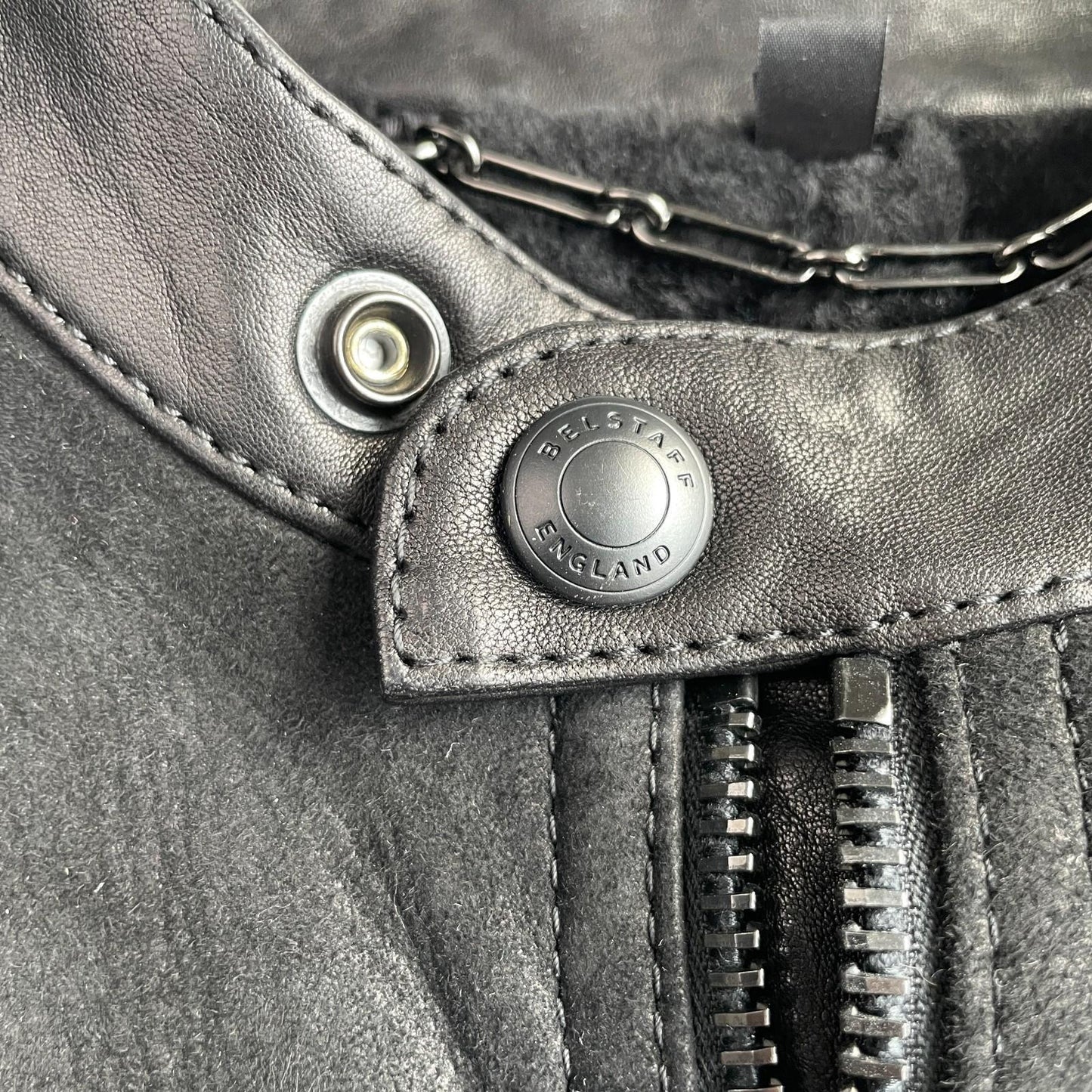 Belstaff (size 48 / M) Nubuck Leather Shearling Cafe Racer Black Jacket