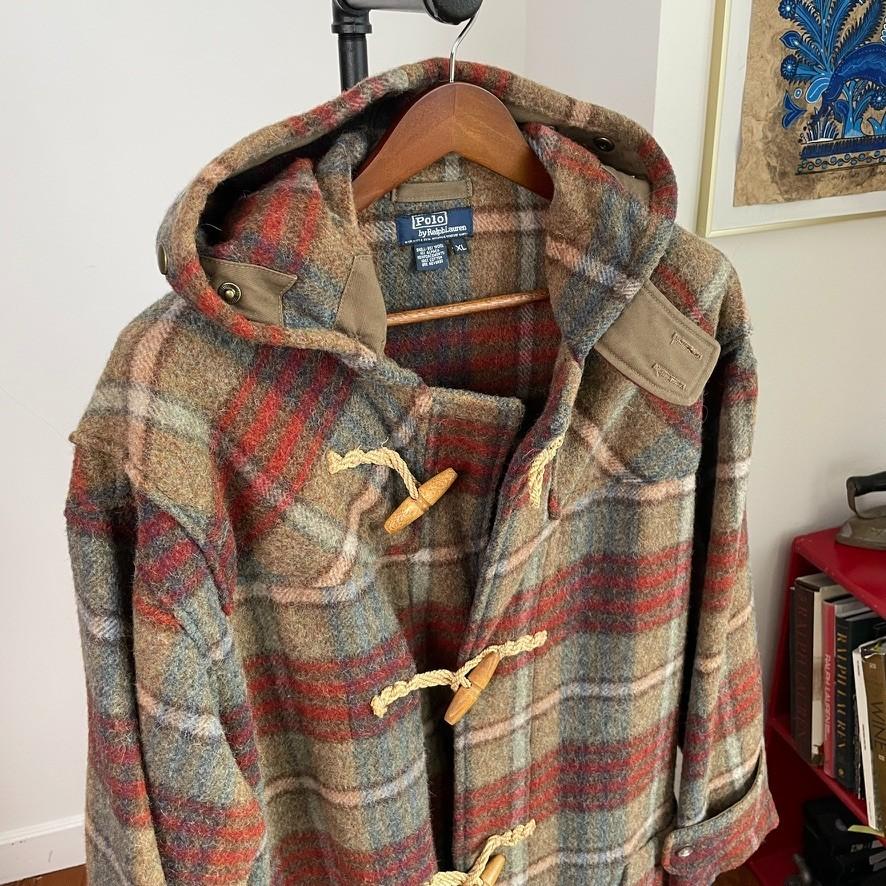 VNTG Polo Ralph Lauren (XL) Wool/Alpaca Brushed Plaid Duffle Coat