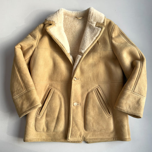 VNTG Knights Tailors (46 / XL) Genuine Leather Shearling Revere Collar Coat