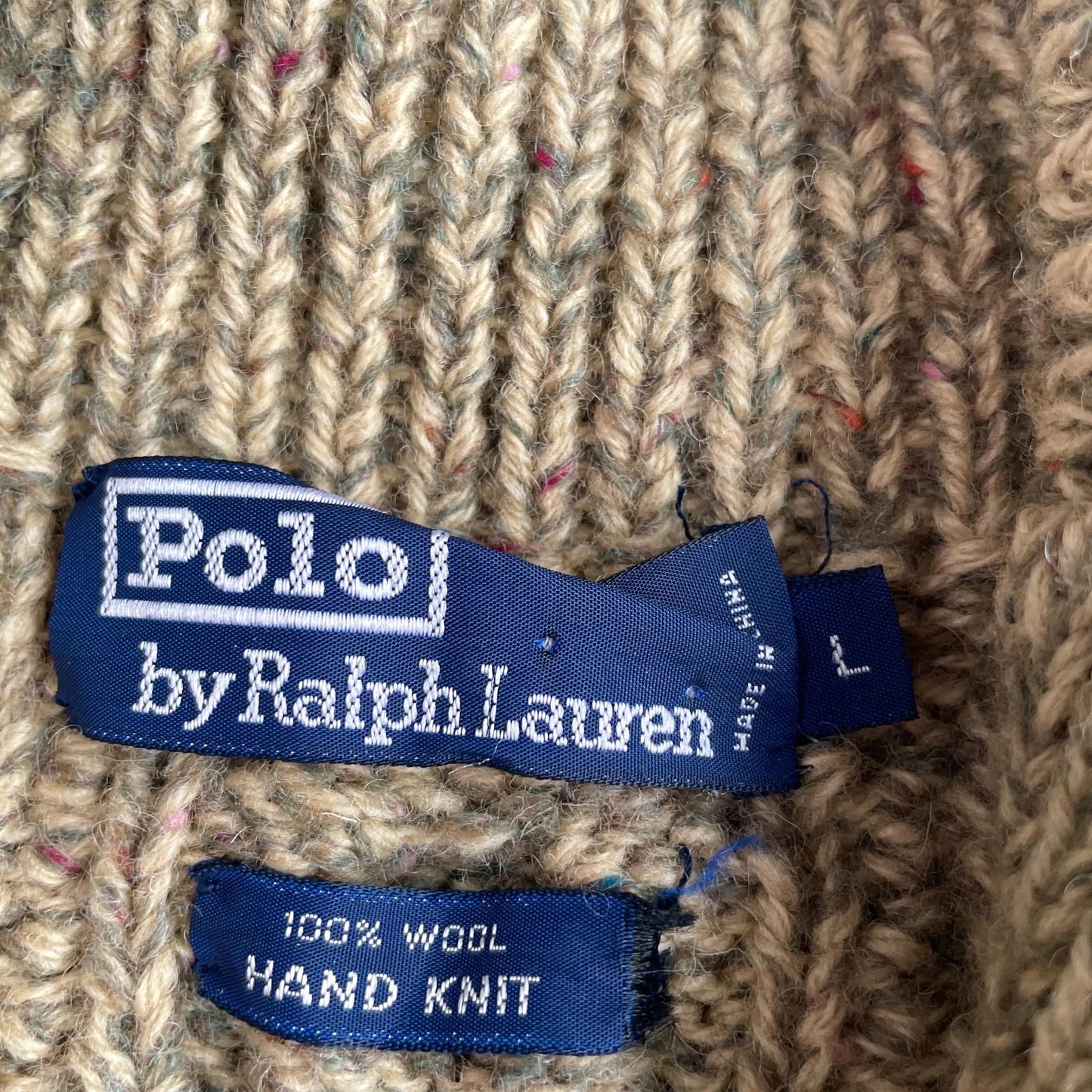 VNTG Polo Ralph Lauren (L) 100% Wool Melange Cable Hand-Knit Cardigan Sweater