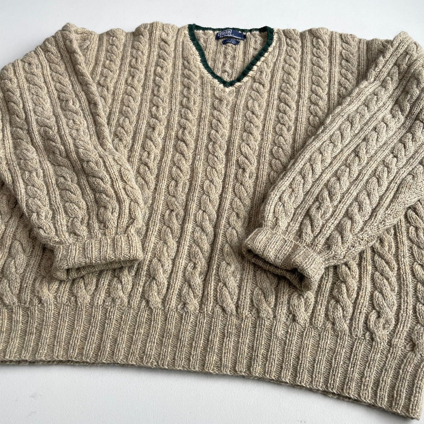 VVNTG Polo Ralph Lauren (XL) Wool/Alpaca Cable-Knit V-Neck Sweater