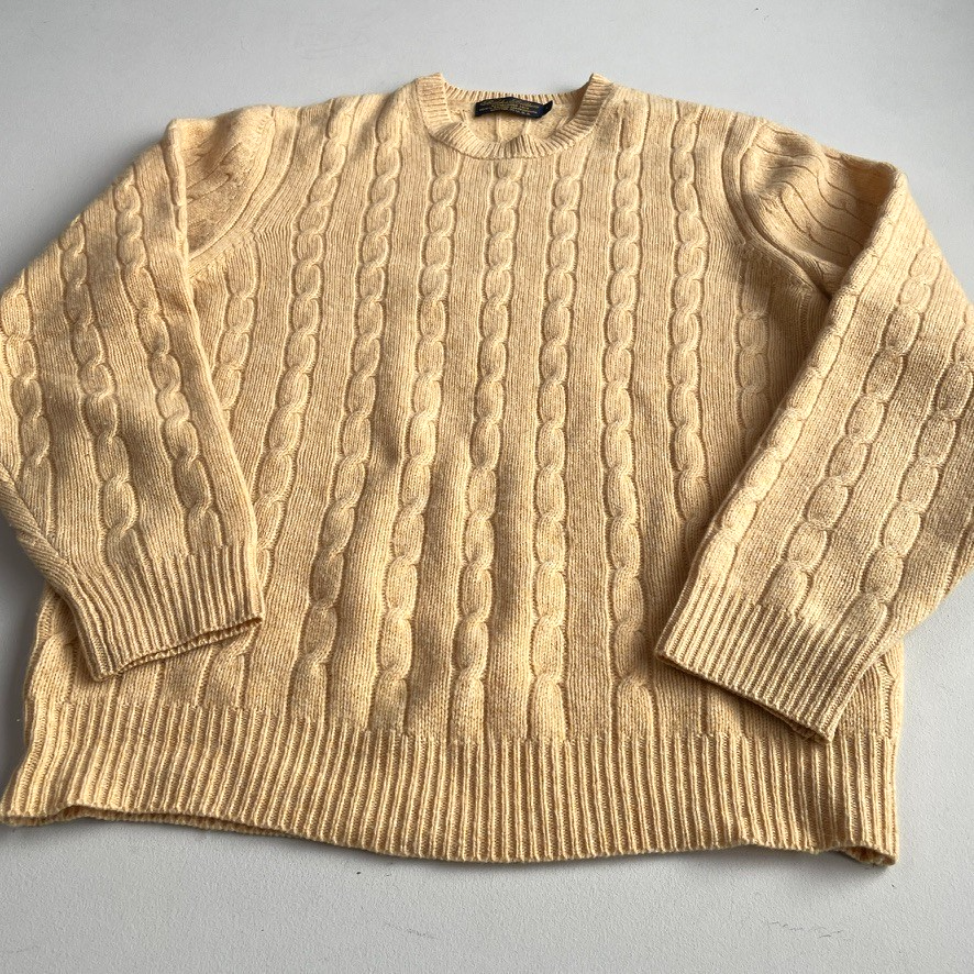VNTG Brooks Brothers (L) Golden Yellow 100% Wool Cable Knit Sweater