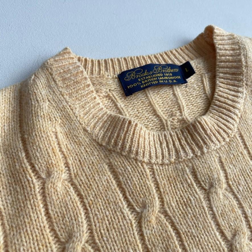 VNTG Brooks Brothers (L) Golden Yellow 100% Wool Cable Knit Sweater