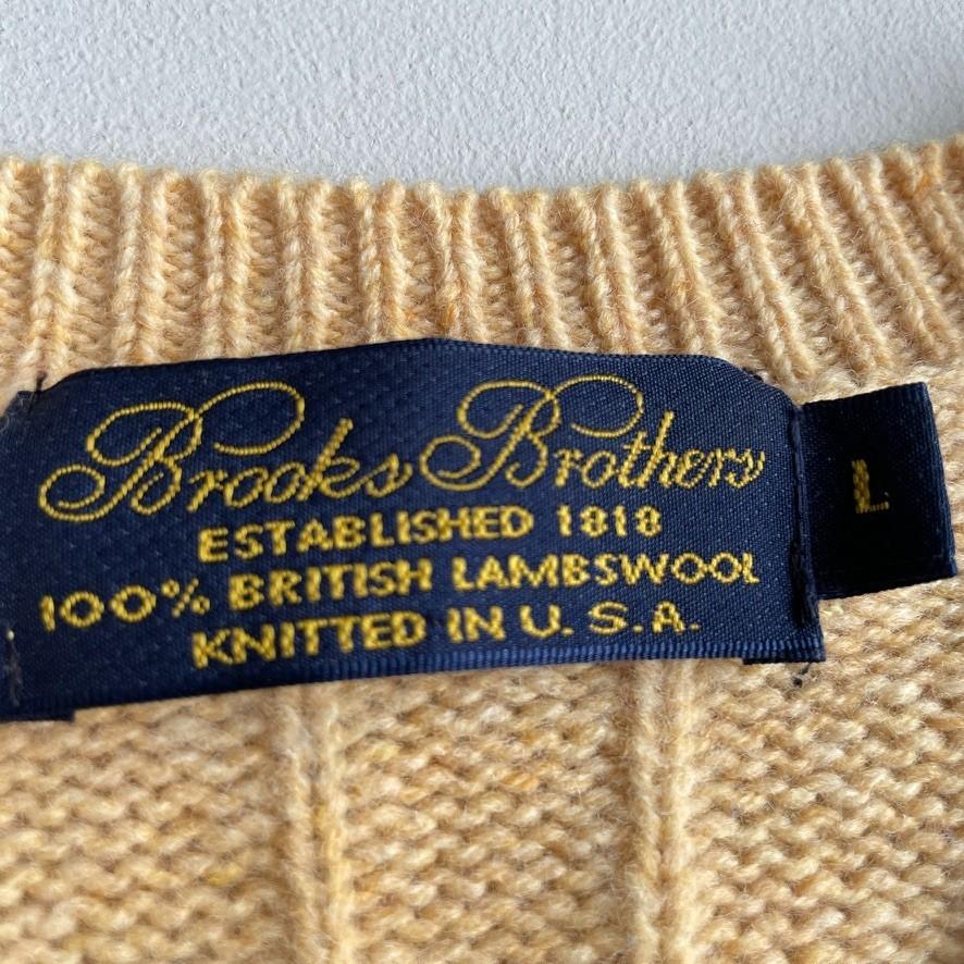 VNTG Brooks Brothers (L) Golden Yellow 100% Wool Cable Knit Sweater
