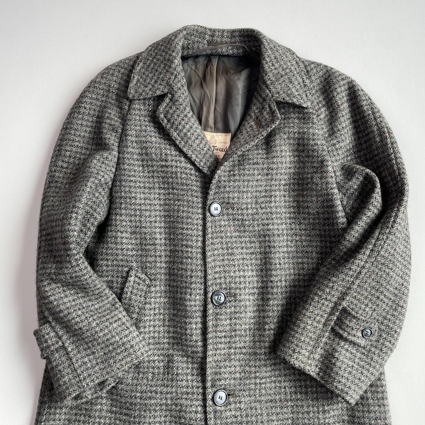 VNTG Harris Tweed (38R) 100% Wool Flecked Balmacaan Raglan Overcoat