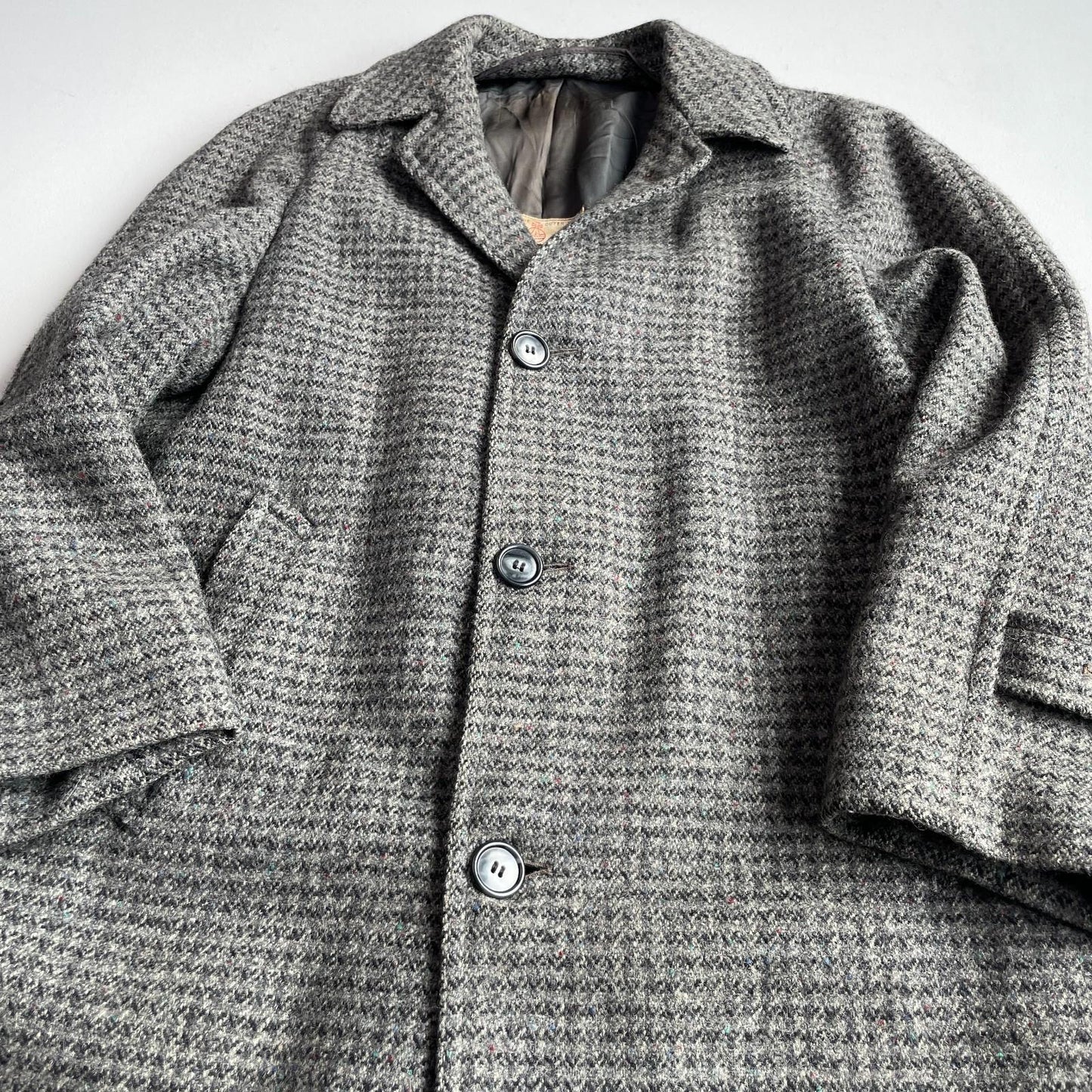 VNTG Harris Tweed (38R) 100% Wool Flecked Balmacaan Raglan Overcoat
