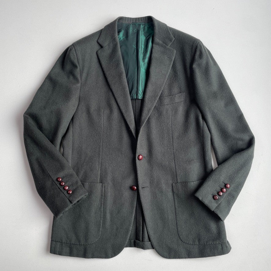 Kiton (56L Slim) 100% Cashmere 3-2 Roll Loden/Emerald Green Flannel Sports Coat